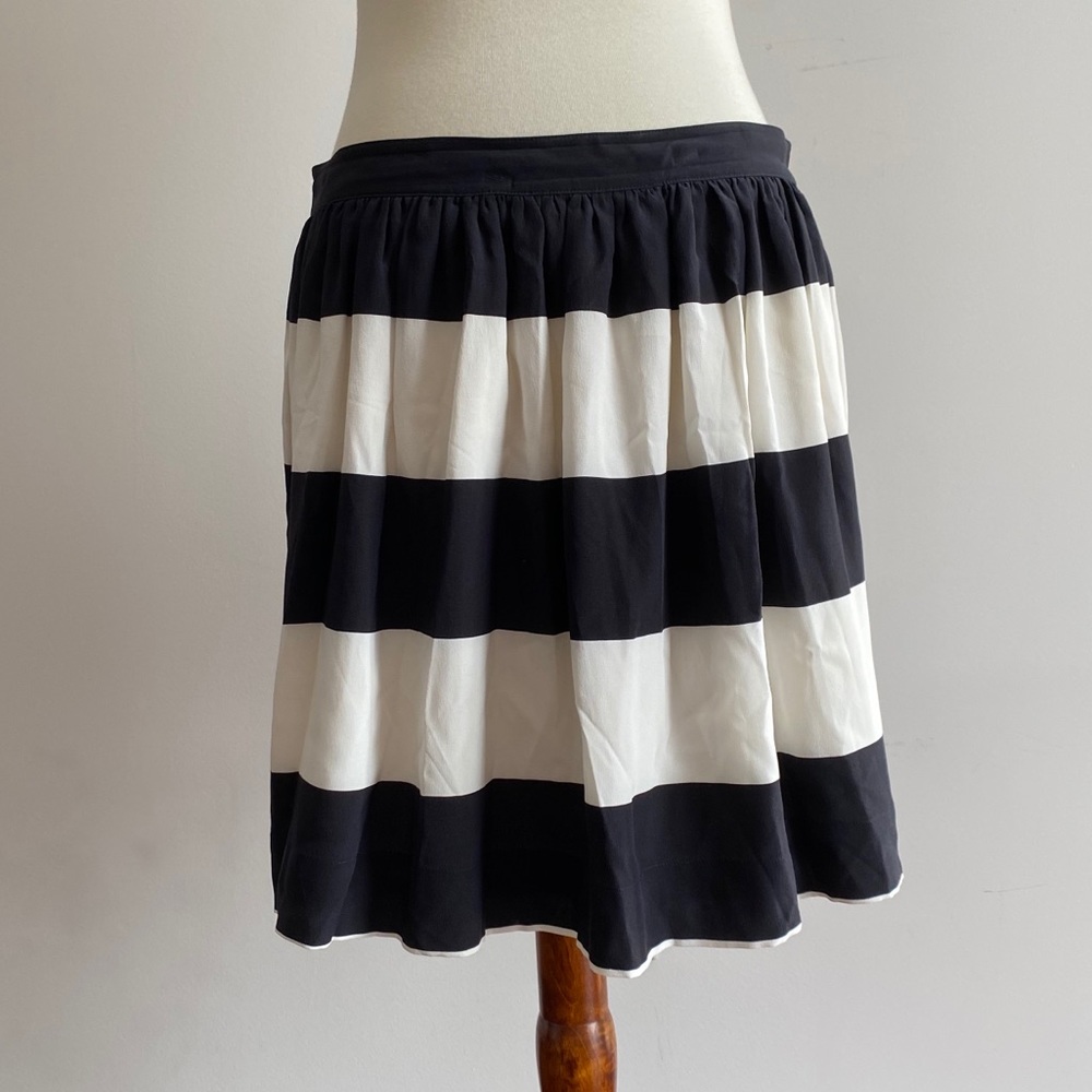 Fossil Black & Cream Stripe 100% Silk Daphne Skirt - image 1